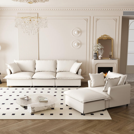 Set di divani da soggiorno da 3 pezzi, divano componibile modulare a L in ciniglia, divano e poltrona imbottiti a 3 posti e pouf mobile