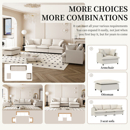 Set di divani da soggiorno da 3 pezzi, divano componibile modulare a L in ciniglia, divano e poltrona imbottiti a 3 posti e pouf mobile