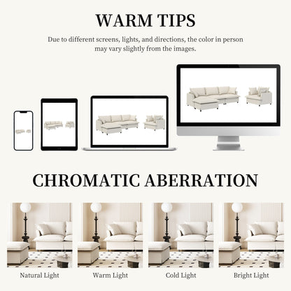 Set di divani da soggiorno da 3 pezzi, divano componibile modulare a L in ciniglia, divano e poltrona imbottiti a 3 posti e pouf mobile