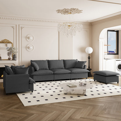 Set di divani da soggiorno da 3 pezzi, divano componibile modulare a L in ciniglia, divano e poltrona imbottiti a 3 posti e pouf mobile