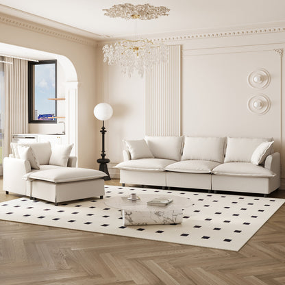 Set di divani da soggiorno da 3 pezzi, divano componibile modulare a L in ciniglia, divano e poltrona imbottiti a 3 posti e pouf mobile