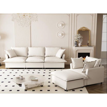 Set di divani da soggiorno da 3 pezzi, divano componibile modulare a L in ciniglia, divano e poltrona imbottiti a 3 posti e pouf mobile