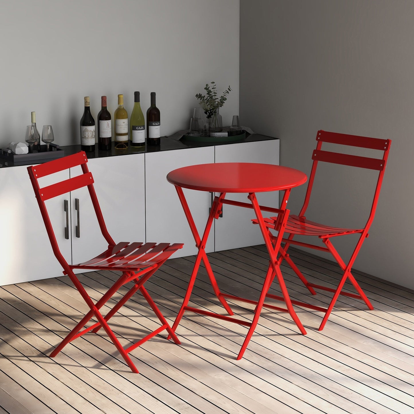 Set da bistrot da patio minimalista da 3 pezzi con tavolo rotondo pieghevole e sedie - 3-Piece-Patio-Bistro-Set