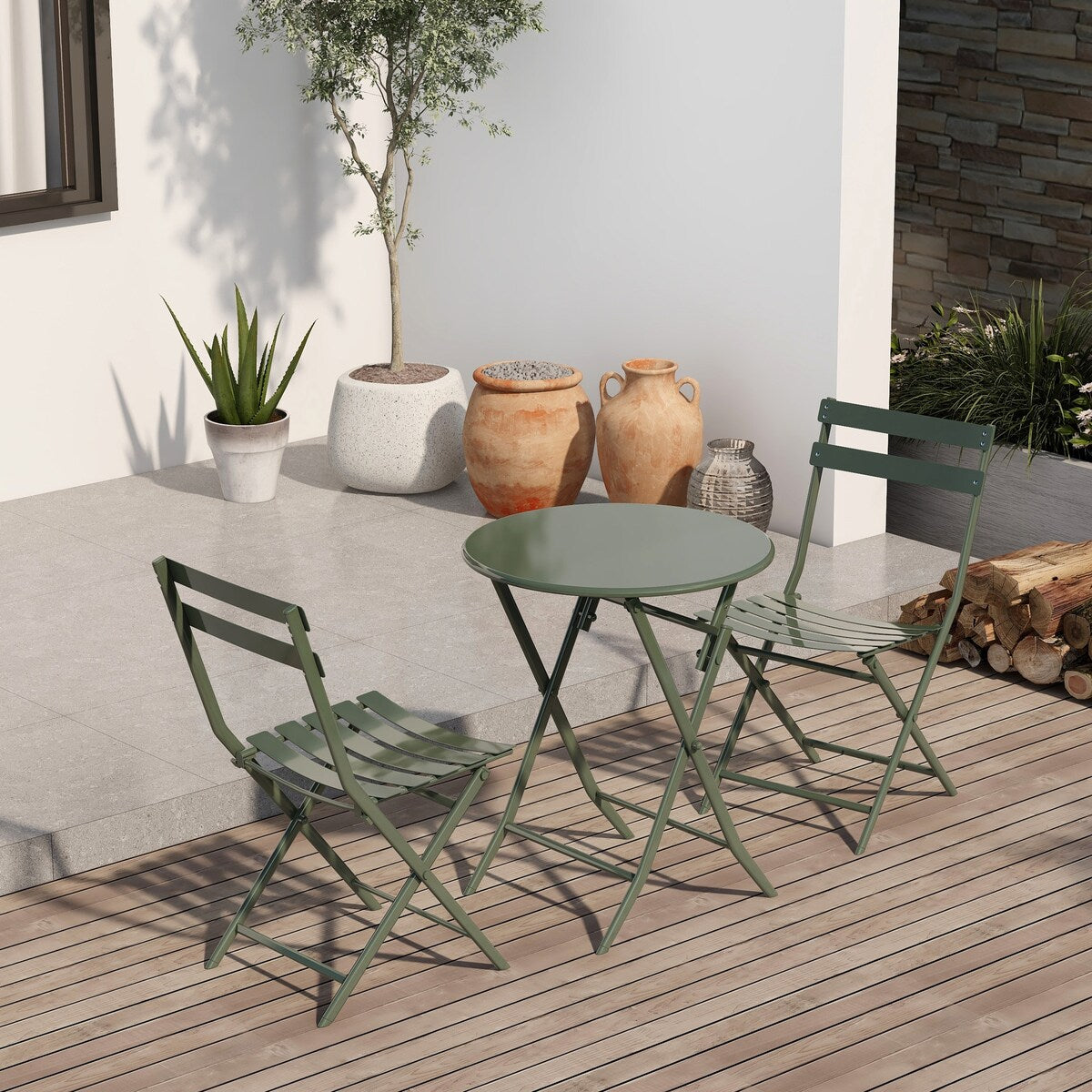 Set da bistrot da patio minimalista da 3 pezzi con tavolo rotondo pieghevole e sedie - 3-Piece-Patio-Bistro-Set