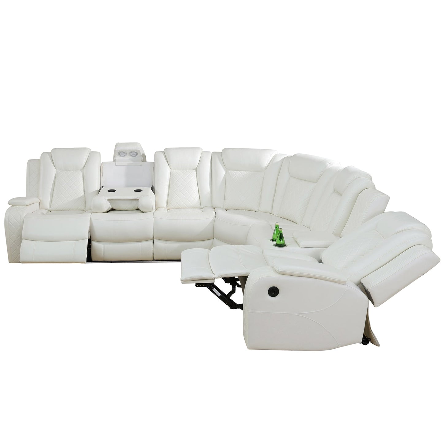 Set di divani reclinabili da soggiorno in pelle traspirante bianco sporco, 3 pezzi