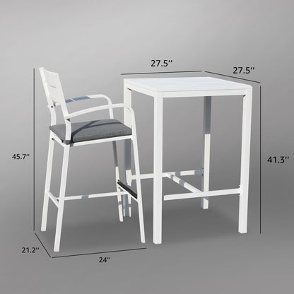 Set da bar in alluminio da esterno, 3 pezzi, set da pranzo per patio