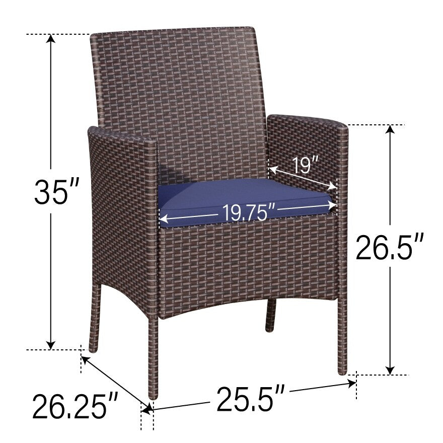 Set da bistrot da esterno 3 pezzi: tavolo da 22 con foro per ombrellone e 2 sedie in rattan - Nero