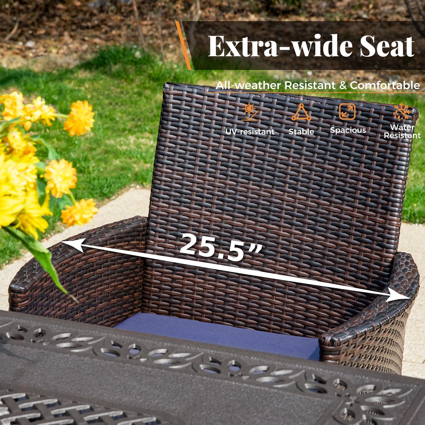 Set da bistrot da esterno 3 pezzi: tavolo da 22 con foro per ombrellone e 2 sedie in rattan - Nero