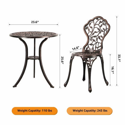 Set da bistrot da esterno in alluminio pressofuso da 3 pezzi