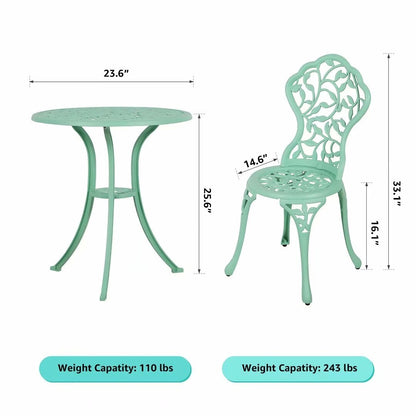 Set da bistrot da esterno in alluminio pressofuso da 3 pezzi