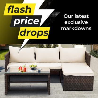 Set di mobili da esterno in rattan PE da 3 pezzi, divano a due posti in vimini per conversazione, divano componibile con cuscino