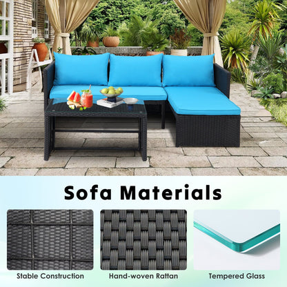 Set di mobili da esterno in rattan PE da 3 pezzi, divano a due posti in vimini per conversazione, divano componibile con cuscino