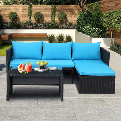 Set di mobili da esterno in rattan PE da 3 pezzi, divano a due posti in vimini per conversazione, divano componibile con cuscino