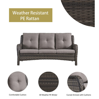 Set di 3 pouf componibili in vimini con schienale alto per esterni Gymojoy