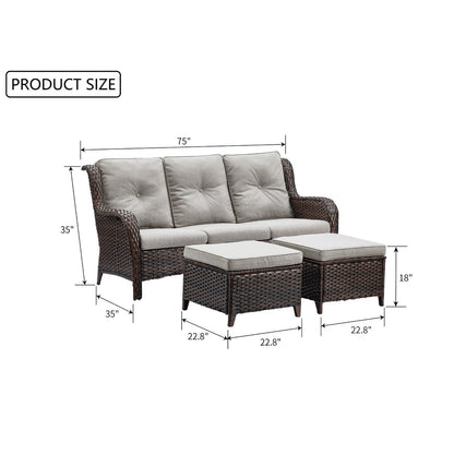 Set di 3 pouf componibili in vimini con schienale alto per esterni Gymojoy