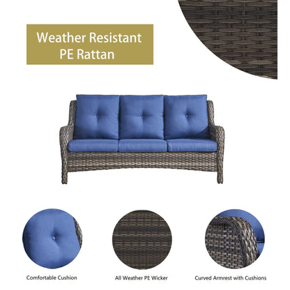 Set di 3 pouf componibili in vimini con schienale alto per esterni Gymojoy