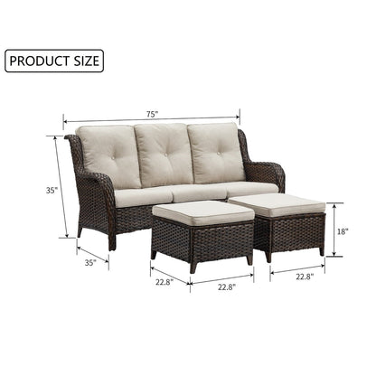 Set di 3 pouf componibili in vimini con schienale alto per esterni Gymojoy