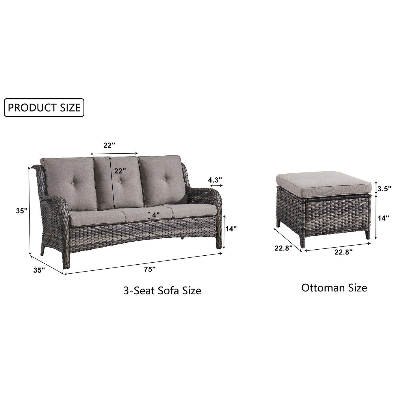 Set di 3 pouf componibili in vimini con schienale alto per esterni Gymojoy