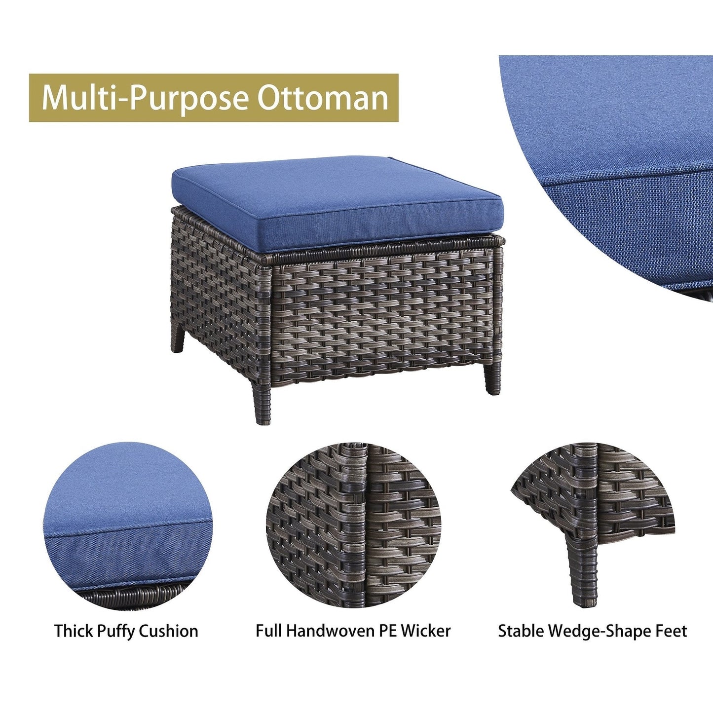 Set di 3 pouf componibili in vimini con schienale alto per esterni Gymojoy