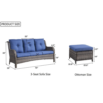 Set di 3 pouf componibili in vimini con schienale alto per esterni Gymojoy