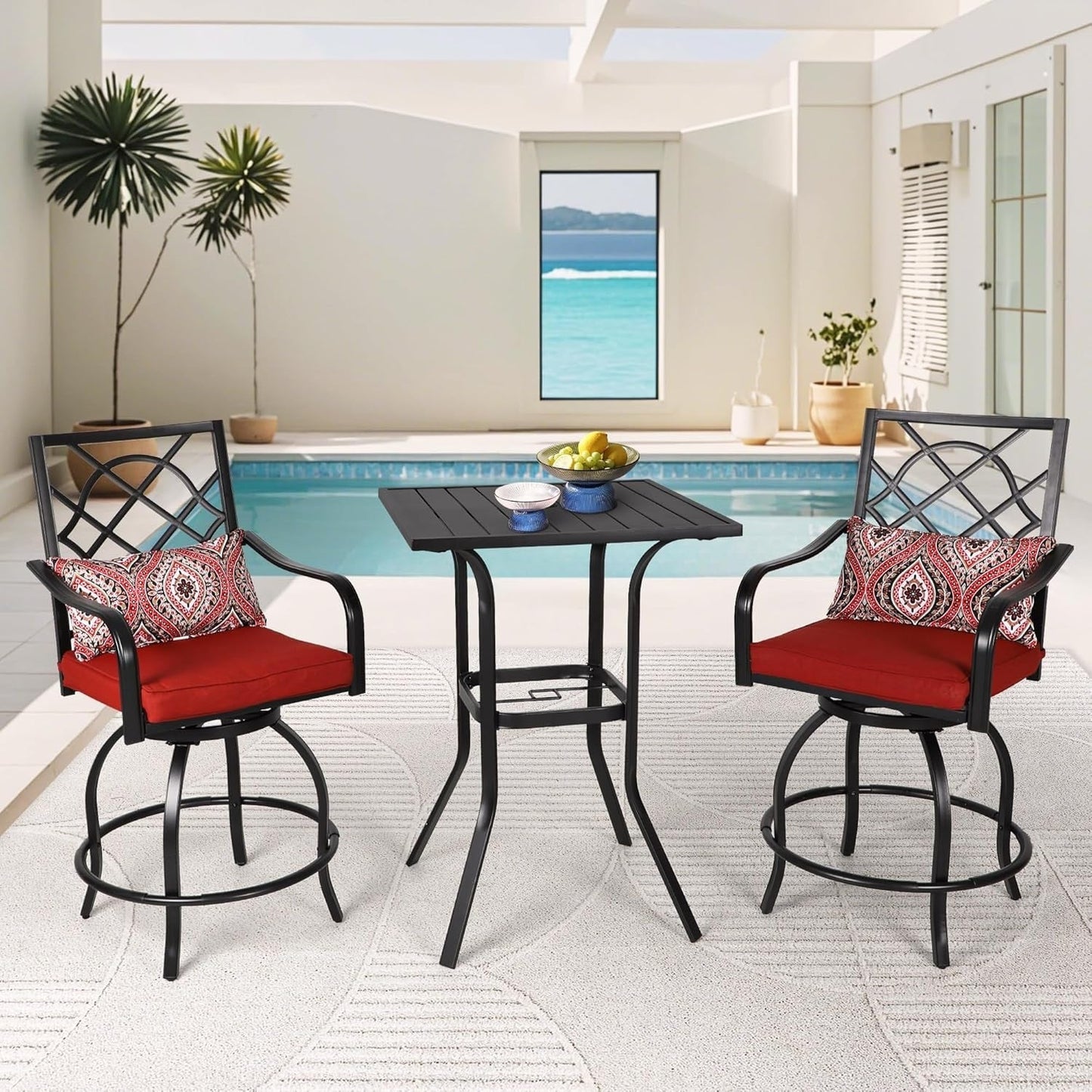 Set da bistrot girevole con seduta alta in metallo per esterni da 3 pezzi - 3 pezzi