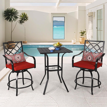 Set da bistrot girevole con seduta alta in metallo per esterni da 3 pezzi - 3 pezzi