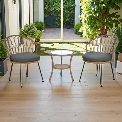 Set di 3 sedie da conversazione per il tempo libero in rattan per patio esterno con 2 sedie e tavolino in vetro