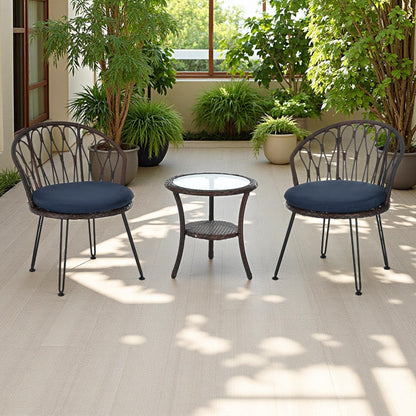 Set di 3 sedie da conversazione per il tempo libero in rattan per patio esterno con 2 sedie e tavolino in vetro