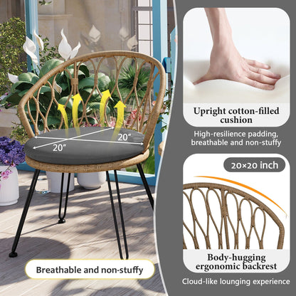 Set di 3 sedie da conversazione per il tempo libero in rattan per patio esterno con 2 sedie e tavolino in vetro