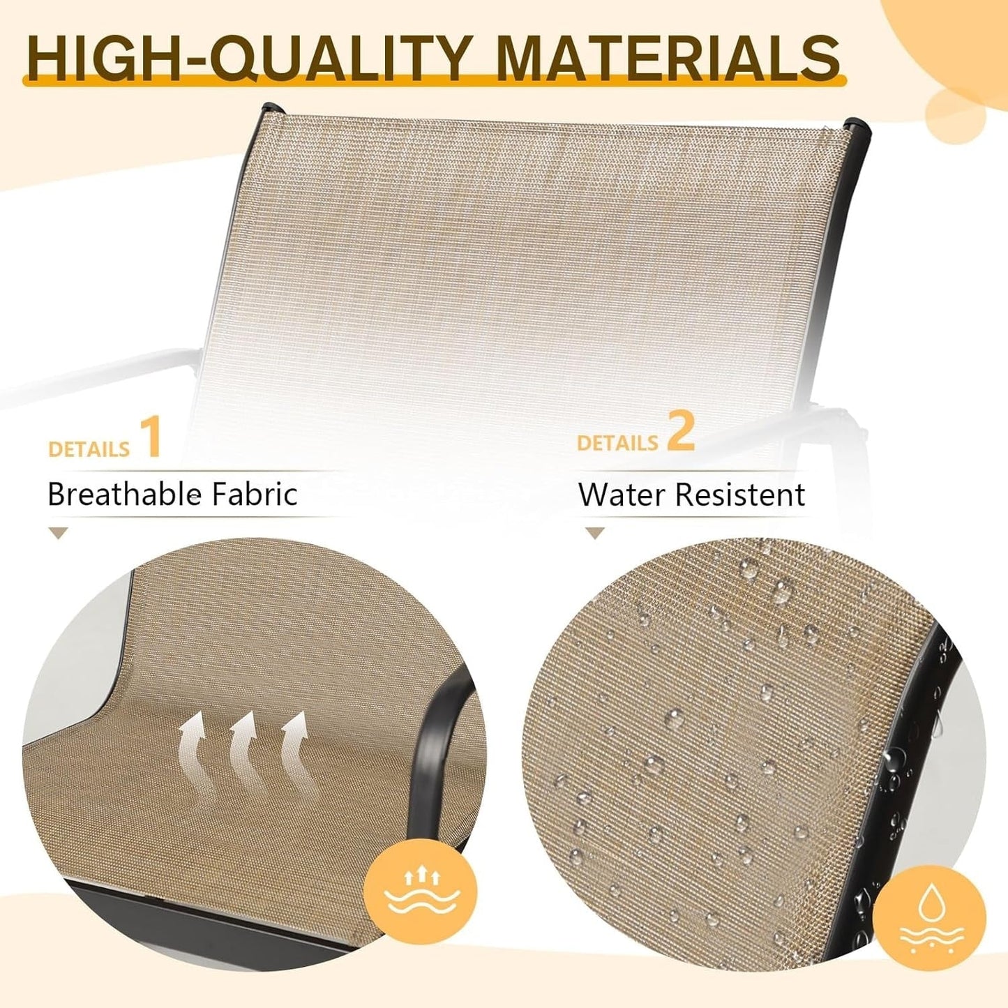 Set da bistrot con sedia a dondolo da esterno per patio, 3 pezzi, e tavolino da caffè con piano in vetro