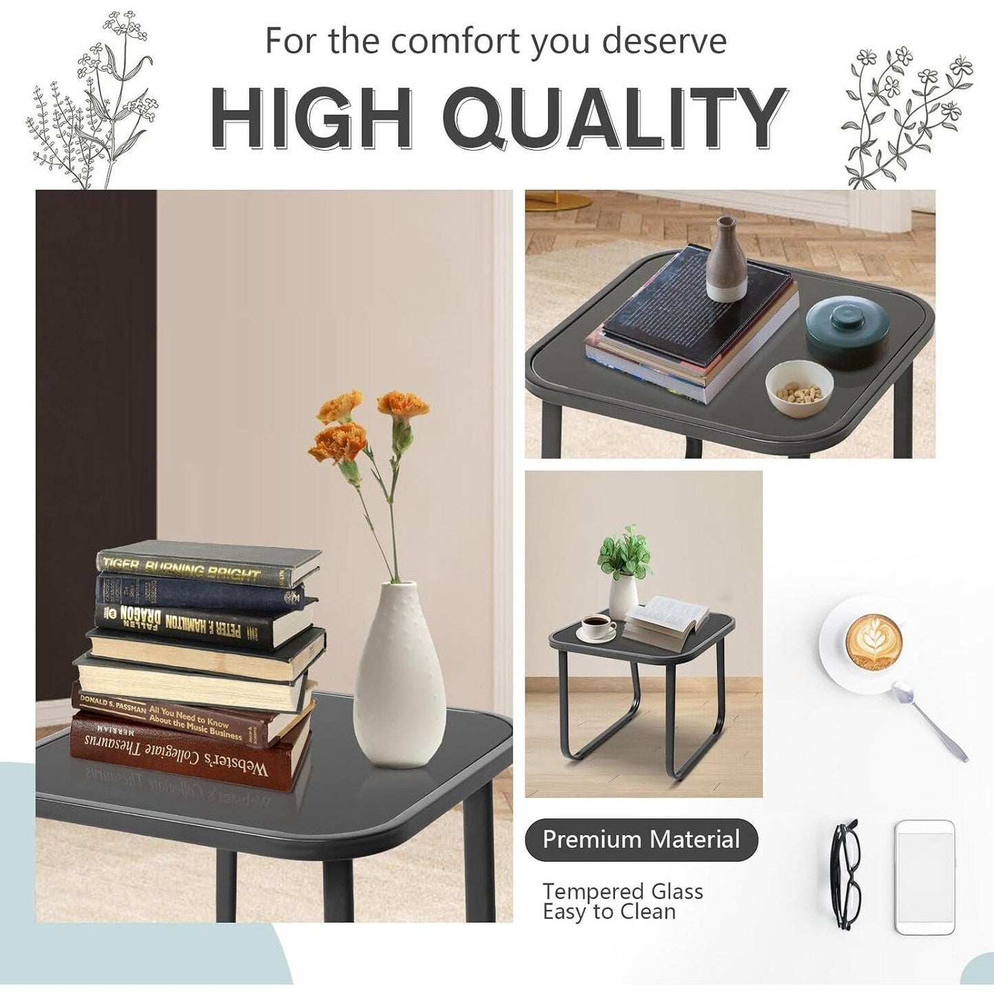 Set da bistrot con sedia a dondolo da esterno per patio, 3 pezzi, e tavolino da caffè con piano in vetro