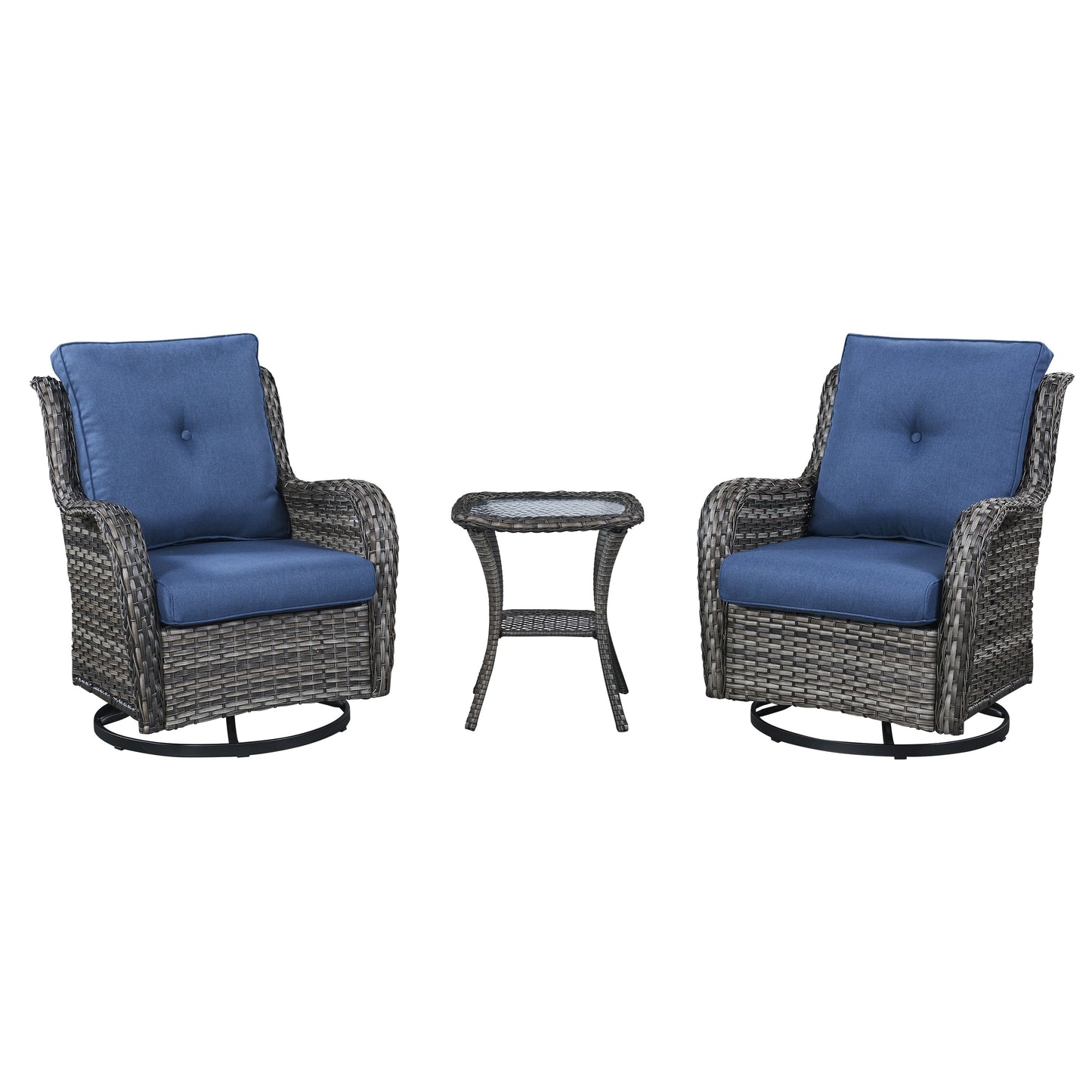 Set da bistrot girevole da esterno Pocassy da 3 pezzi, sedie a dondolo in vimini