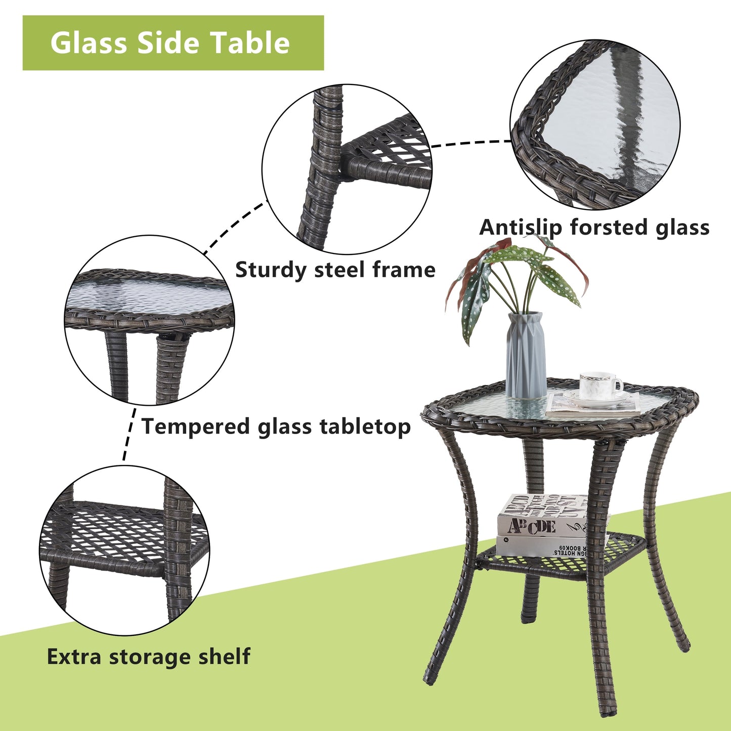 Set da bistrot girevole da esterno Pocassy da 3 pezzi, sedie a dondolo in vimini