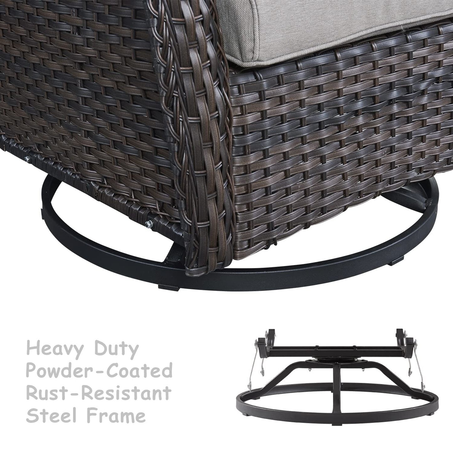 Set da bistrot girevole da esterno Pocassy da 3 pezzi, sedie a dondolo in vimini