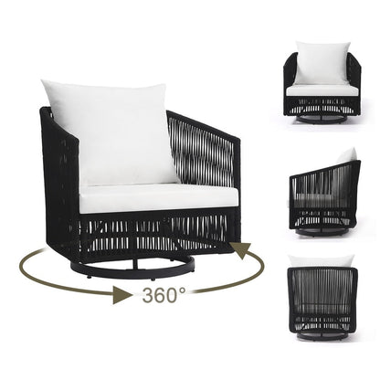 Set di 3 sedie girevoli da esterno, sedie a botte per il cortile