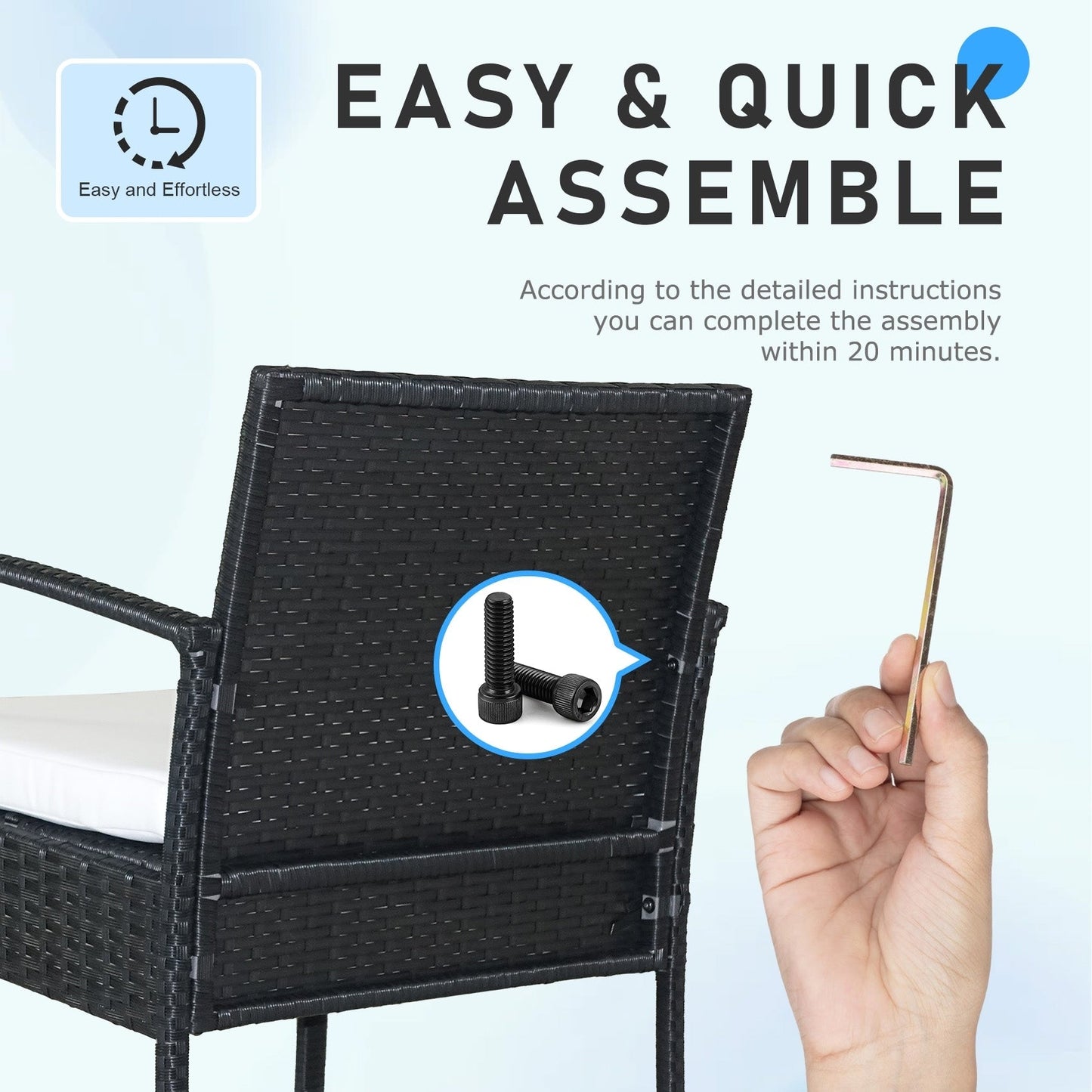 Set di mobili da esterno per patio, 3 pezzi, set di sedie da conversazione in rattan con tavolino laterale e cuscini