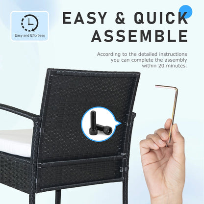 Set di mobili da esterno per patio, 3 pezzi, set di sedie da conversazione in rattan con tavolino laterale e cuscini