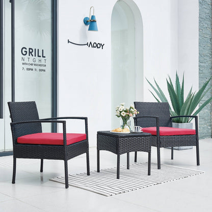 Set di mobili da esterno per patio, 3 pezzi, set di sedie da conversazione in rattan con tavolino laterale e cuscini