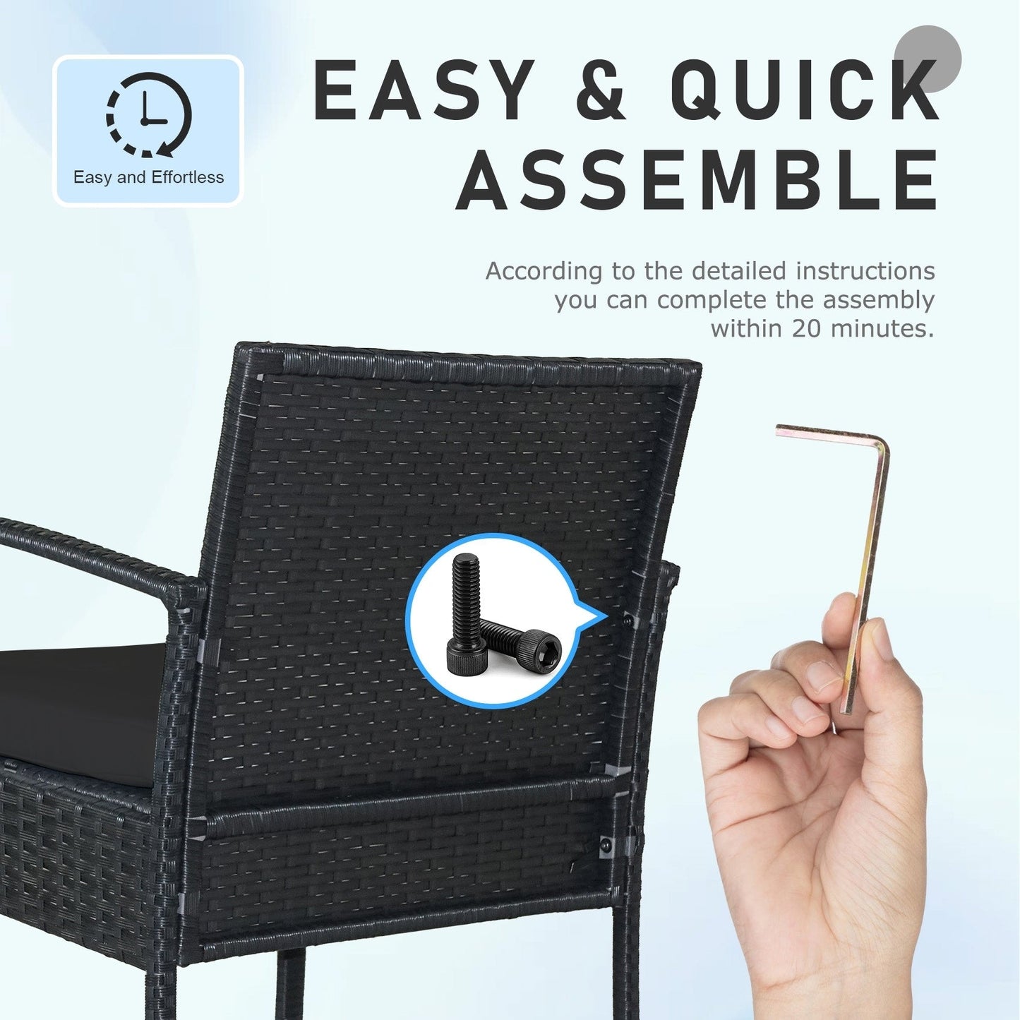 Set di mobili da esterno per patio, 3 pezzi, set di sedie da conversazione in rattan con tavolino laterale e cuscini