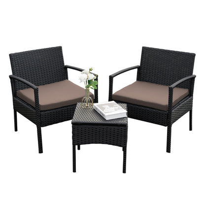 Set di mobili da esterno per patio, 3 pezzi, set di sedie da conversazione in rattan con tavolino laterale e cuscini