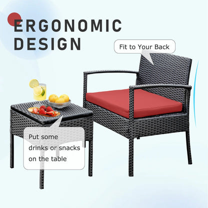 Set di mobili da esterno per patio, 3 pezzi, set di sedie da conversazione in rattan con tavolino laterale e cuscini