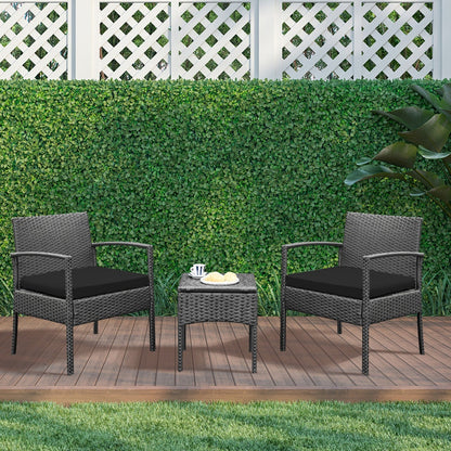 Set di mobili da esterno per patio, 3 pezzi, set di sedie da conversazione in rattan con tavolino laterale e cuscini