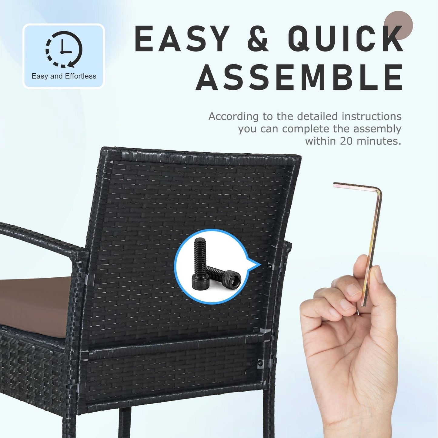 Set di mobili da esterno per patio, 3 pezzi, set di sedie da conversazione in rattan con tavolino laterale e cuscini