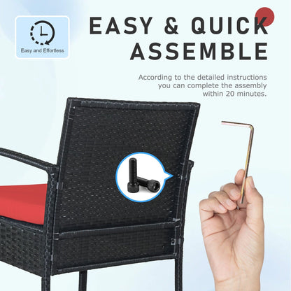 Set di mobili da esterno per patio, 3 pezzi, set di sedie da conversazione in rattan con tavolino laterale e cuscini