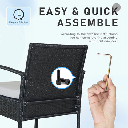 Set di mobili da esterno per patio, 3 pezzi, set di sedie da conversazione in rattan con tavolino laterale e cuscini