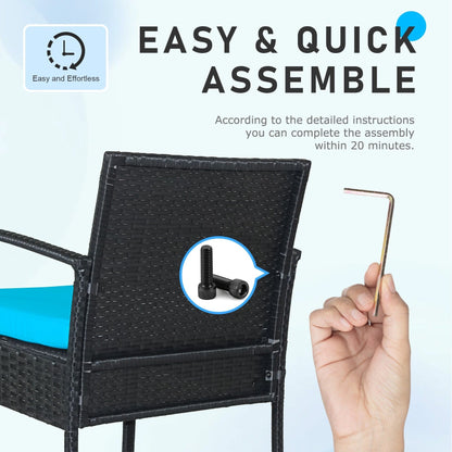 Set di mobili da esterno per patio, 3 pezzi, set di sedie da conversazione in rattan con tavolino laterale e cuscini