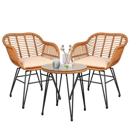 Set da 3 pezzi per mobili da esterno in vimini, da patio, da bistrot, con cuscini, per veranda, piscina, giardino - 21,2 L x 23,6 W x 31,5 H