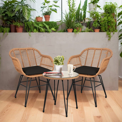 Set da 3 pezzi per mobili da esterno in vimini, da patio, da bistrot, con cuscini, per veranda, piscina, giardino - 21,2 L x 23,6 W x 31,5 H