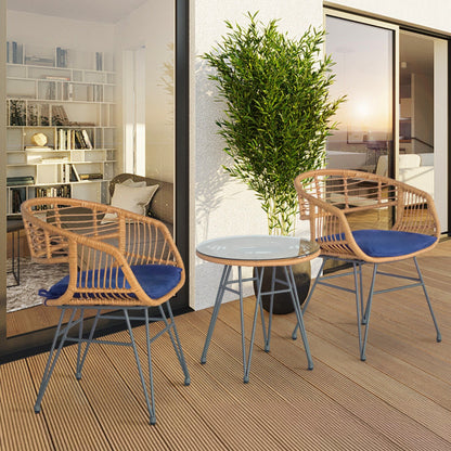 Set da 3 pezzi per mobili da esterno in vimini, da patio, da bistrot, con cuscini, per veranda, piscina, giardino - 21,2 L x 23,6 W x 31,5 H