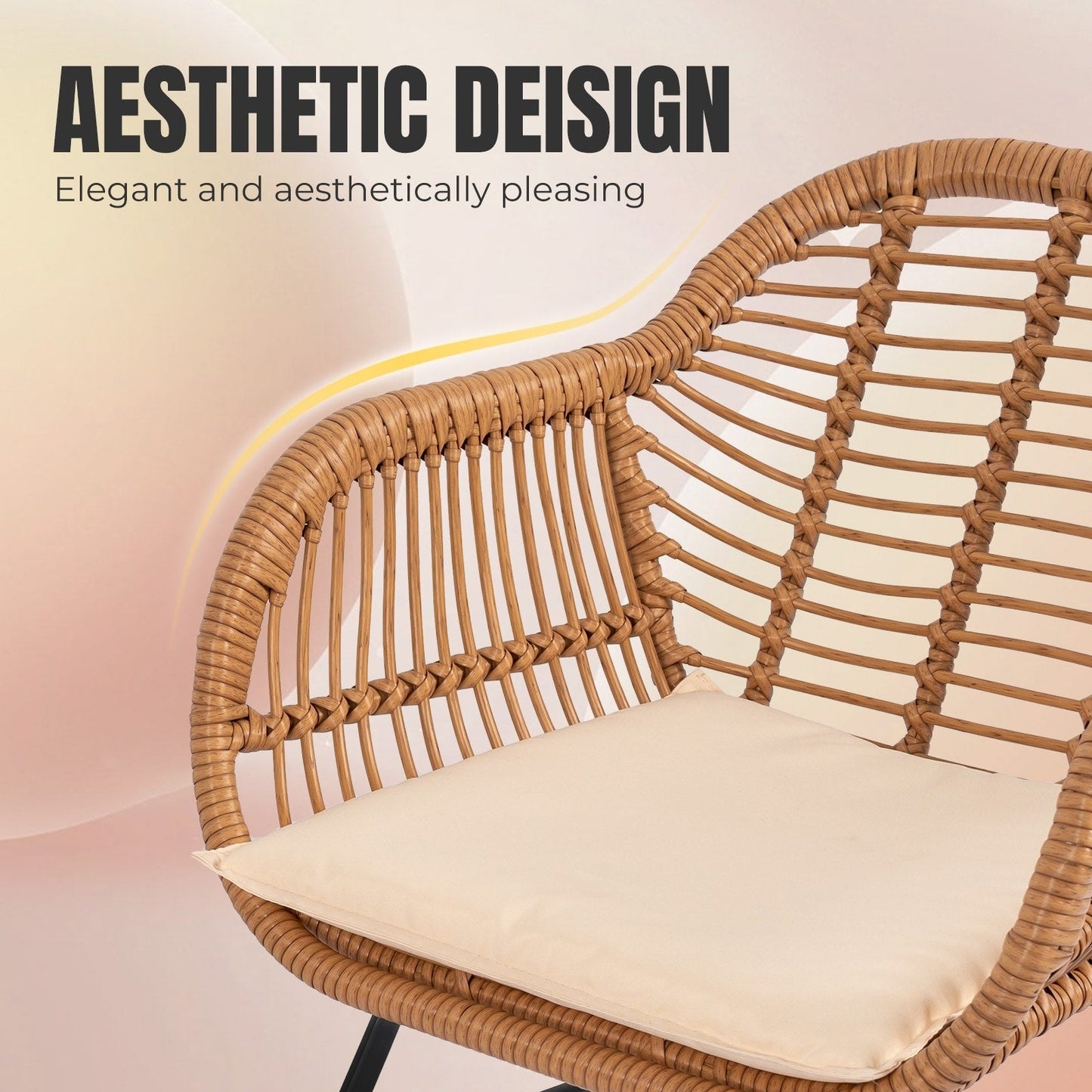 Set da 3 pezzi per mobili da esterno in vimini, da patio, da bistrot, con cuscini, per veranda, piscina, giardino - 21,2 L x 23,6 W x 31,5 H